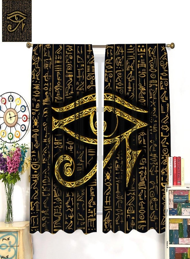 JanJCurt Ancient Egyptian Curtains, Egyptian Eye of Horus, Ancient Culture Golden Egyptian Hieroglyphs Alphabet Print Blackout Window Treatments for Living Room Bedroom 42x45 Inch - Image 3